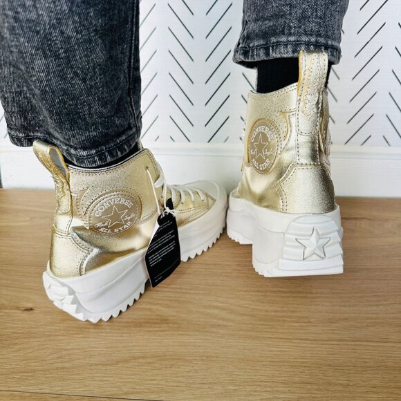 ❤️CONVERSE RUN STAR HIKE HI 7.5 Women GOLD PLATFORM Sneaker Boot Western A10333C - Picture 6 of 13